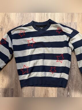 Chaser Navy & Gray Striped Star Pullover Sweatshirt